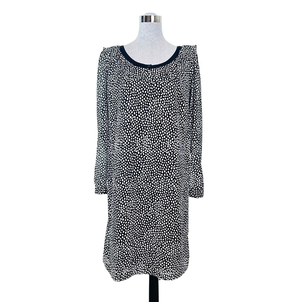 Hanae Mori Vintage Polka‎ Dot Cocktail Dress Women's 12 Ruffle Union Made 80's